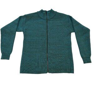 Pollen Sweaters Inc Womens Size Large Green Cardigan Knit Full Zip Pure Wool